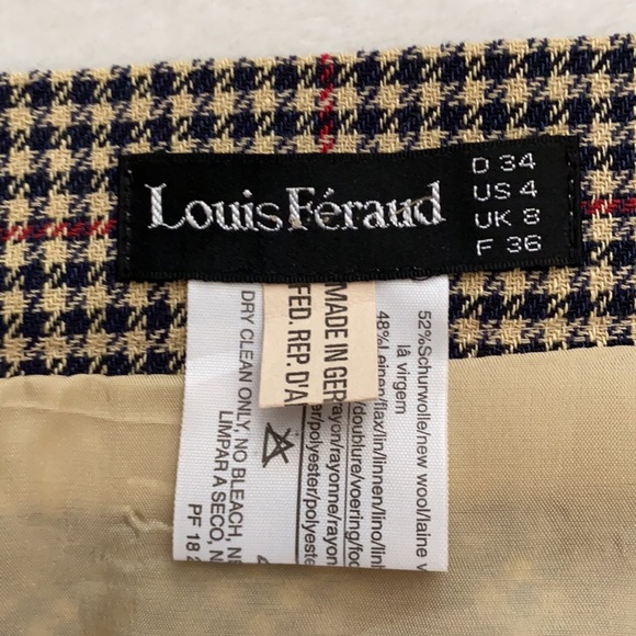 Louis Feraud | Wool Flax Blend Houndstooth Knee Length Skirt Camel/Blue/Red (4) - Picture 9 of 16